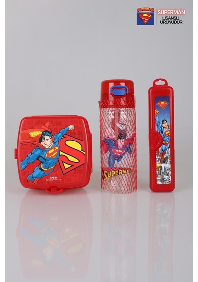 Lisanslı Superman Yemek Seti Beslenme Kabı,diş Fırçası Kutusu Ve Trıtan Matara 3'lüsü Altın