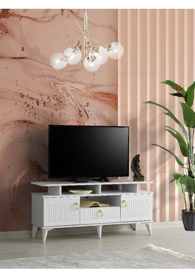 110 CM MDF MEBRAN KAPAK RAFLI TV SEHPASI BEYAZ 110 CM MDF MEBRAN KAPAK RAFLI TV SEHPASI BEYAZ