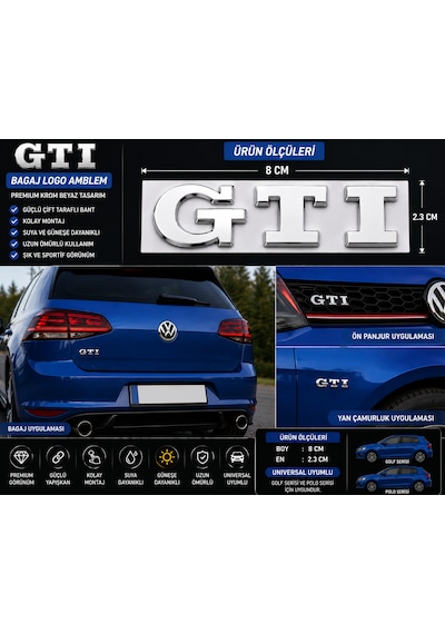 Volkswagen Golf Gtı Polo Gtı Bagaj Logo Amblem Krom Beyaz 0