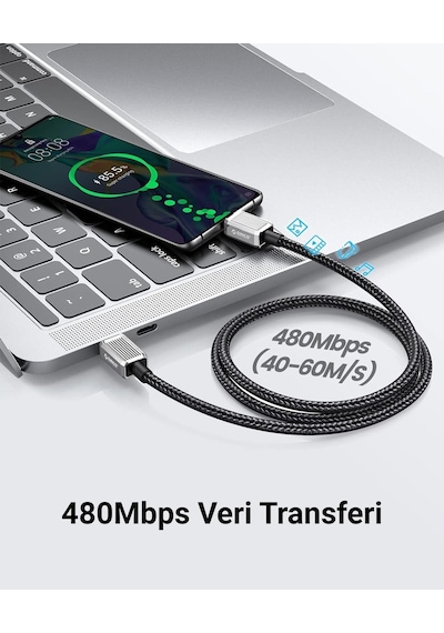 Orico GQZ60-15-BK-BP 60W PD Type-C To Type-C Hızlı Şarj Ve Data Kablosu 1.5 M Siyah