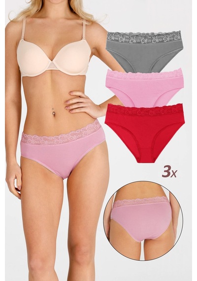 Sensu Kadın Bambu Kumaş Beli Dantelli Slip Külot 3'lü Paket Set Kts1093 Model-2 Model2