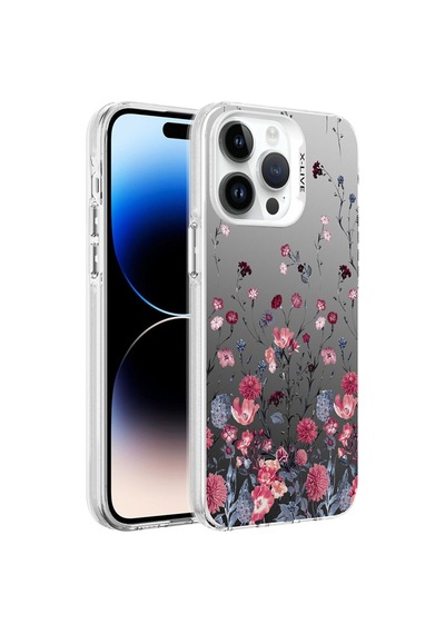 Apple Uyumlu iPhone 14 Pro Max Kılıf Desenli Zore Silver Sert Kapak Çiçek