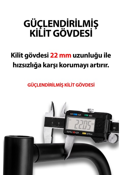 Çelik U Motosiklet Ve Bisiklet Kilidi 22 Mm Mat Siyah