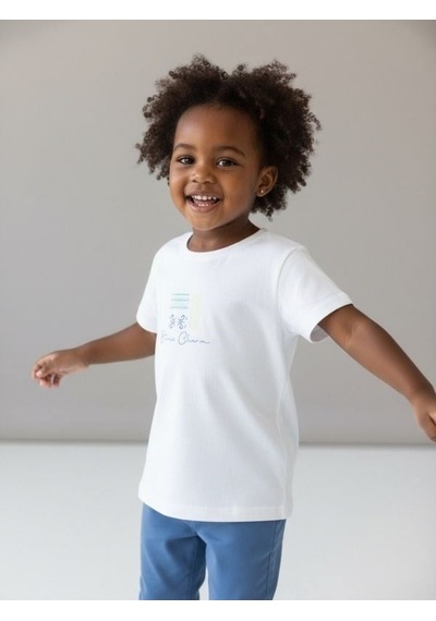Zekids Kız Çocuk Tasarım T-shirt-17202 Ekru