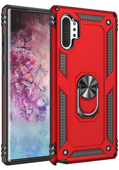 Samsung Galaxy Uyumlu Note 10 Plus Kılıf Sert Silikon Yüzüklü Stand Özellikli Kapak