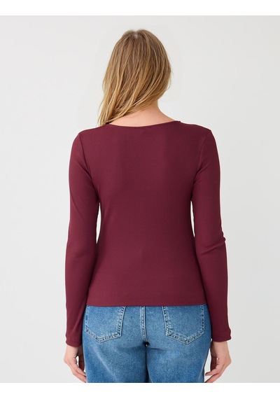 Jimmy Key Jimmy Key Bordo Dar Kesim Kayık Yaka Örme Bluz 5ww034949562