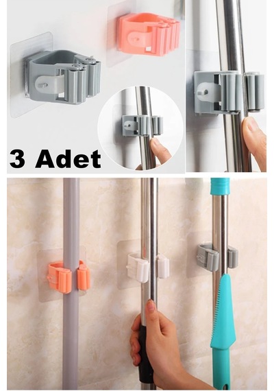 3 Adet Paspas Süpürge Fırça Ve Mop Askısı Sap Tutucu Mutfak Banyo Askı Çok Renkli Diğer