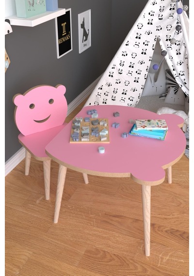 Panda Yaz Sil Yüzey Çocuk Masa Sandalye Takımı 1 Aktivite Oyun Masası 1 Sandalye - Pembe