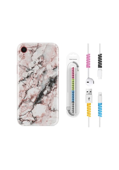 Apple Uyumlu iPhone XR Kılıf Kablo Koruyuculu Colorfull Marble 2 1389