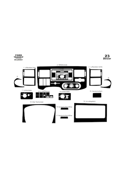 Ford Transit Journey Torpido Kaplama 2006-2010 19 Parça Piano Black