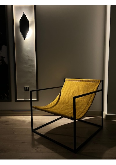 Modern Dekoratif Metal Ayaklı Berjer Salon Oturma Odası Berjer Sarı