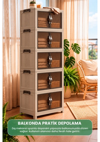 5 Katlı Portatif Organizer Dolap 200 Lt Bej