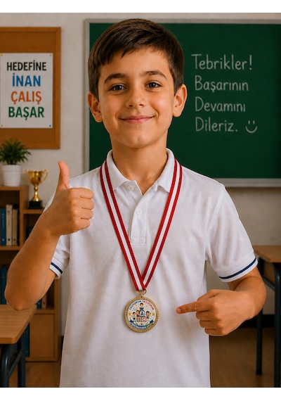 Okuyorum Yazıyorum Öğretmenimden Aferin Madalyası - Dijital Baskılı 1. Kalite Madalya Altın