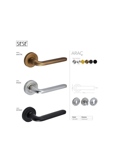 Sese Araç Modeli Yuvarlak Rozetli Wc Kapı Kolu Siyah 200-222r-02-02