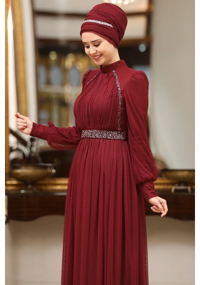 Esilanur Efsane Tesettür Abiye Bordo Bordo