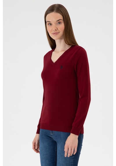 U.S. Polo Assn. Kadın Bordo V Yaka Basic Kazak 50313590-VR014