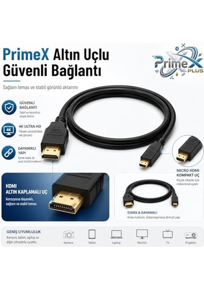 Px-1121 Micro Hdmı To Hdmı Kablo, 1.5 Metre 1080p Full Hd Hdmi Görüntü Ve Ses Aktarım Kablosu, Micro Hdmi Type-d Kam Diğer
