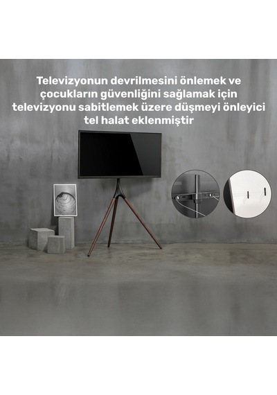 Npo Std1246f 45"-65" Vesa Uyumlu Ahşap Ayaklı 360 Dönebilen Dekoratif Taşınabilir Tv Standı