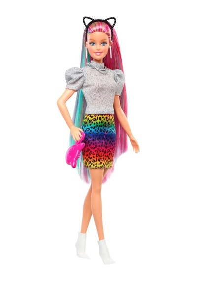 Barbie Leopar Gökkuşağı Saçlı Bebek - Grn81-Grn80