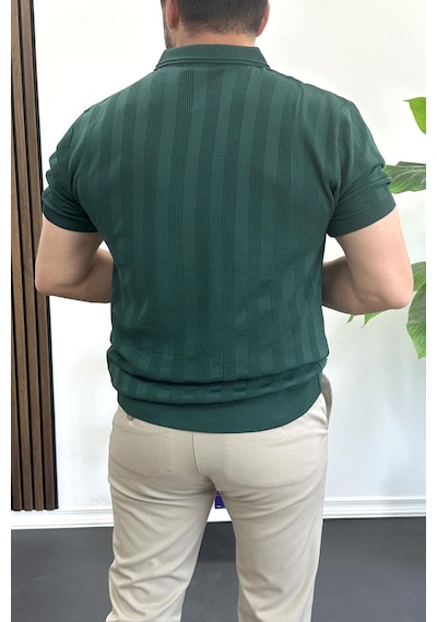 Erkek Açık Yaka Desenli Tişört Koyu Yeşil Edw385 Koyu Yesil