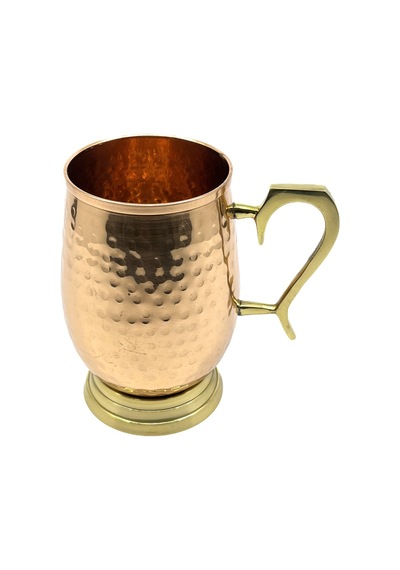 Otantik Dövme Metal Kupa - Gold Pirinç Kulplu Dekoratif Uzun Sunum Bardağı