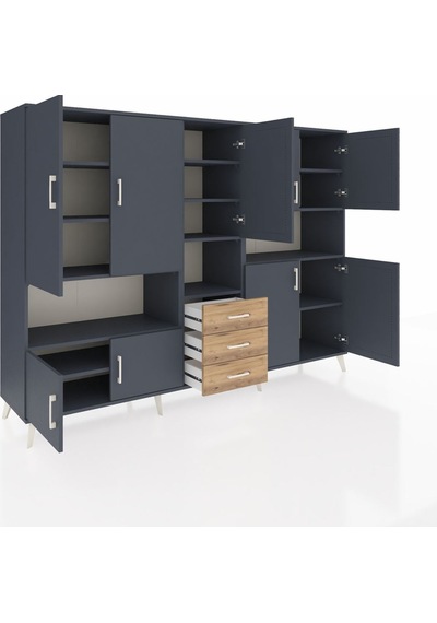 Hyperion Dolap 13 Raflı 3 Çekmeceli 9 Kapaklı 220x44x163 Antrasit Antrasit-antrasit/çam Hyperion Dolap 13 Raflı 3 Çekmeceli 9 Kapaklı 220x44x163 Antrasit Antrasit-antrasit/çam
