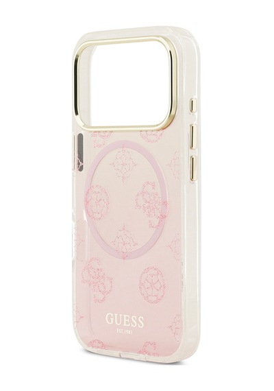 Apple Uyumlu iPhone 17 Pro Kılıf Guess Lisanslı M-safe Özellikli Simli Peony Desenli Silikon Kapak Pembe Pembe