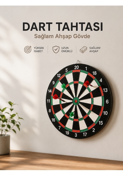 Evde, Ofiste Ve Oyun Alanlarında Kullanıma Uygun Sağlam Ahşap Gövdeli Dart Tahtası - Lisinya