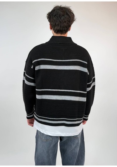 Zaee Studio Stripe Knit Crop Boy Triko Ceket gri