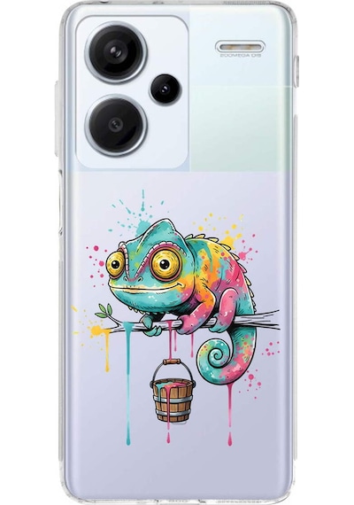 Redmi Note 13 Pro Plus İle Uyumlu Splash Bukalemun Tasarımlı Şeffaf Silikon Kılıf Şeffaf