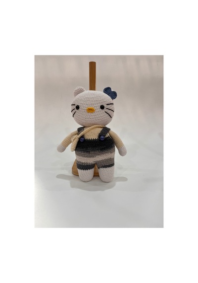 El Yapımı Amigurumi Kedi Örgü Oyuncak Bebek Tığ İşi 24 Cm Sevimli Hediye Gri