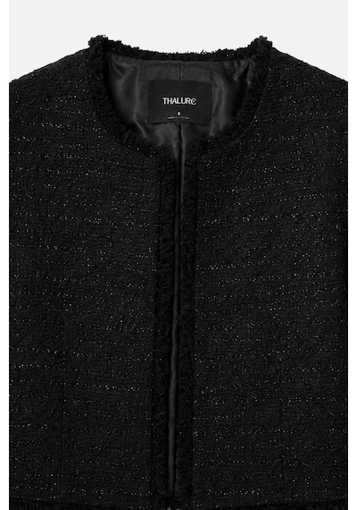 Thalure Kadın Siyah Simli Crop Tüvit Ceket