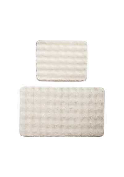 2 Li Peluş Bubble Banyo Paspas Seti 60x100+50x60 Cm Kaymaz Lateks Taban, Yumuşak Yüzey, Yıkanabilir Kırık Beyaz
