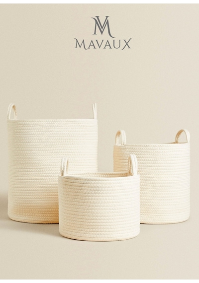 Mavaux Çok Amaçlı, 30cm-30cm Orta Boy, Yanları Saplı, Sepet, Jüt, Hasır, Dokuma Sepet, Düzenleyici Beyazorta