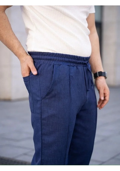 Efnaz Style Erkek Keten Cepli Çıma Dikişli Jogger Buggy Pantalon Rahat Kalıp - Lacivert