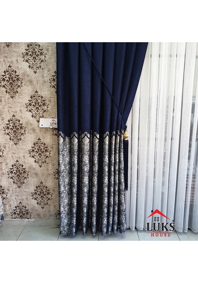 Lüks Lacivert Fon Pano Perde Sık Pile Tek Kanat-modern House 215 Lacivert