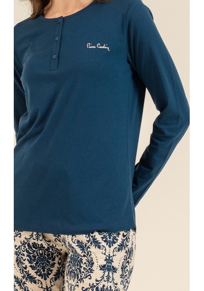 Pierre Cardin 9285 Modal Uzun Kol Kadın Pijama Takımı Saks Mavi