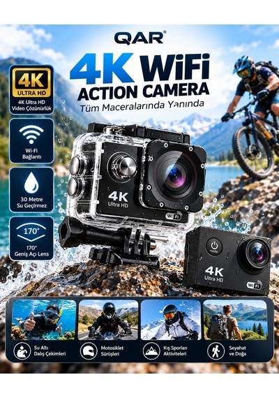 4k Ultra Hd Wifi Aksiyon Kamerası 16mp 170 Geniş Açı 30 Metre Su Geçirmez Kutulu Spor Kamerası Dalış Bisiklet Motosiklet Kamerası