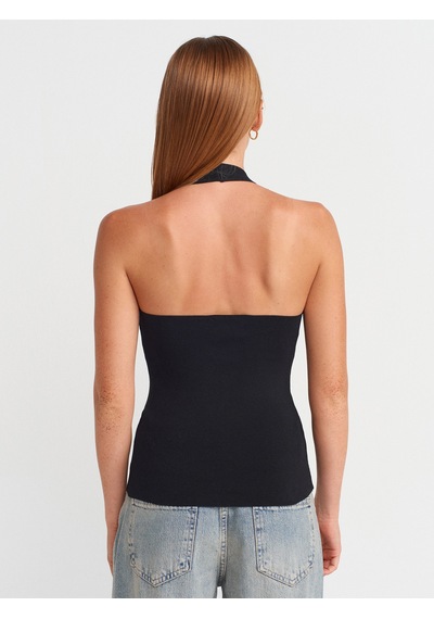 Dilvin 10794 Halter V Yaka Basıc Bluz-siyah Siyah