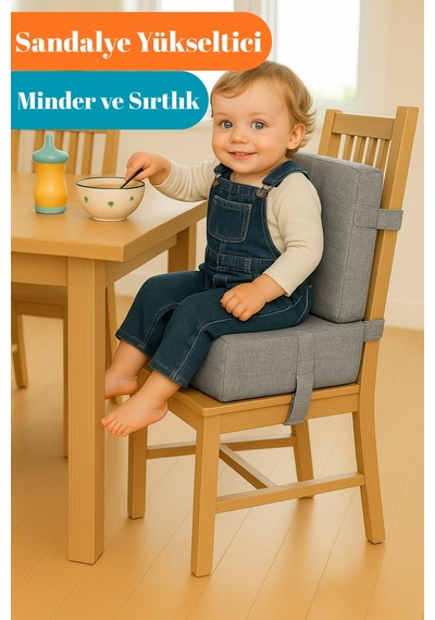 Dizanor Bebek Ve Çocuk Sandalye Yükseltici Minder Sırtlık Seti 34x34 Cm Gri