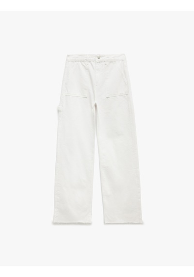 Koton Kesik Paça Pamuklu Regular Fit Denim Pantolon - Wide Leg Jeans Beyaz 5sal40025md