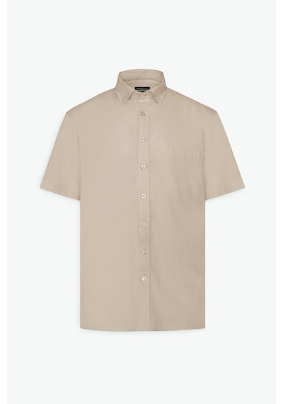 AC&Co / Altınyıldız Classics  Erkek Koyu Bej Comfort Fit Rahat Kesim Gizli Düğmeli Yaka %100 Pamuk Gömlek Koyu Bej