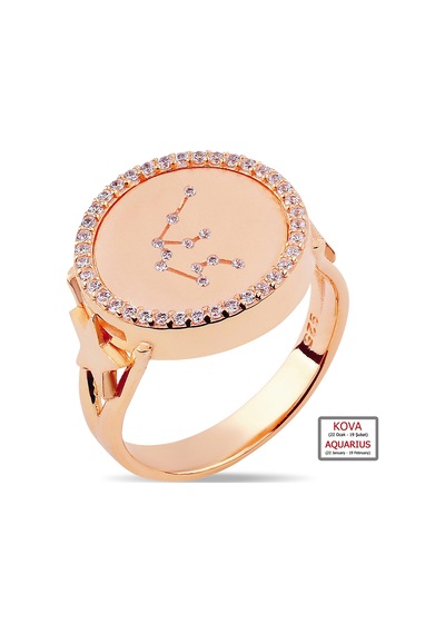 Kuyumcudukkanı Zirkontaşlı"kova Burcu"yüzük-10433-r-aqua Rose Gold