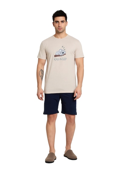 Frm Erkek Ve Indigo Koala Baskılı Pijama Takımı Fonksiyonel Dayanıklı Bej