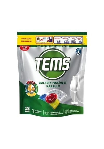 Tems 4 Ü 1 Arada Bulaşık Makinesi Kapsülü 12 Li 134 Gr