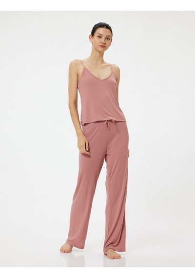 Koton Pijama Altı Beli Bağlamalı Bol Paça Pembe 5wlk40052mk Gül