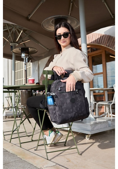 Sanmorris Unisex Suya Dayanıklı Krinkıl Kumaş Çok Gözlü Siyah Desenli Laptop Okul Ve Sırt Çantası Siyah