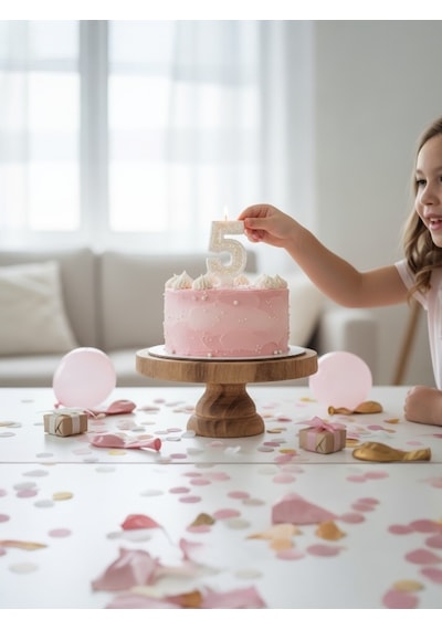 Pembe Simli Pasta Mumu Doğum Günü Mum 4 Yaş