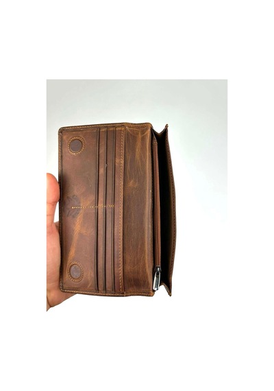 Alphaclub Bag Erkek Hakiki Deri Kahverengi Telefon Bölmeli Uzun Cüzdan Ve Kartlık