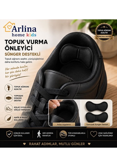 Arlina Home Kids Topuk Vurma Önleyici Sünger Destekli Siyah